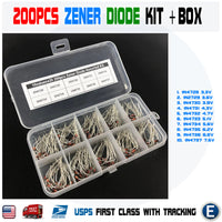 200pcs Zener Diode Assortment Kit + Box 3.3V 3.6V 3.9V 4.3V 4.7V 5.1V 5.6V 6.2V 6.8V 7.5V