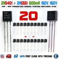 20pcs 10 x 2N5401 10 x 2N5551 Pairs Transistors NPN PNP TO-92 - eElectronicParts