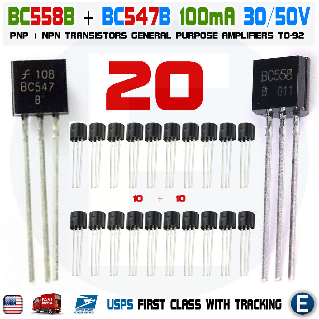 20pcs 10 x BC558B BC558 10 x BC547B BC547 Pairs Transistors NPN PNP TO-92 - eElectronicParts