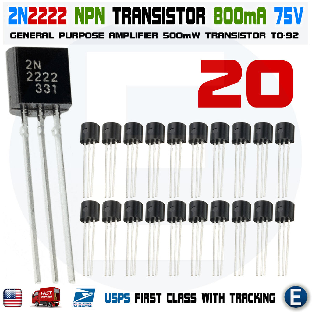 20pcs 2N2222A NPN 2N2222 TO-92 Plastic-Encapsulate Power Transistors 75V 0.8A - eElectronicParts