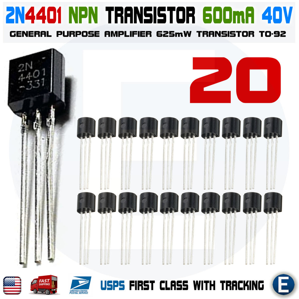 20pcs 2N4401 Transistor General Purpose Small Signal Amplifier NPN Bipolar TO-92 - eElectronicParts