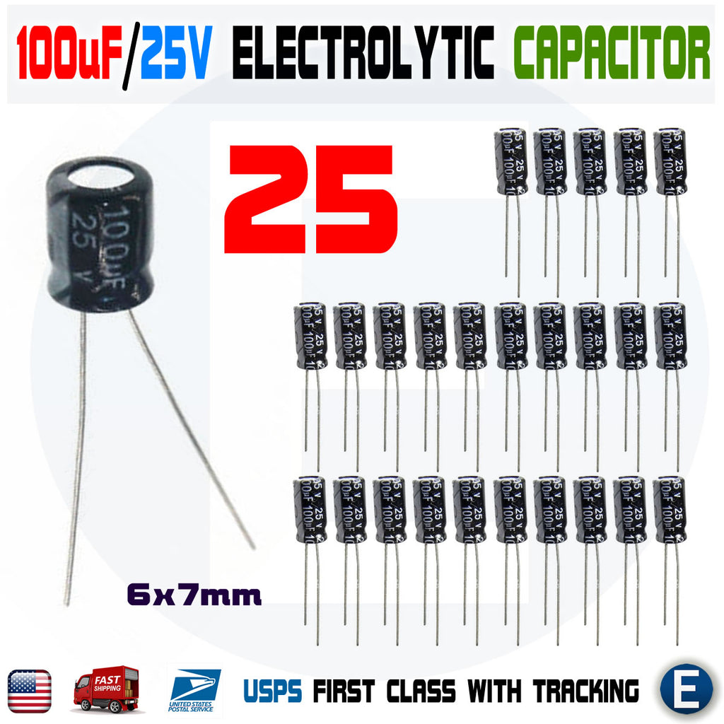25PCS 100uF 25V 105C Capacitor Electrolytic 6x7mm for 25V 16V 10V 6.3V