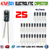 25PCS 4.7uF 50V 105C Capacitor Electrolytic 4x7mm for 50V 25V 16V 10V 6.3V