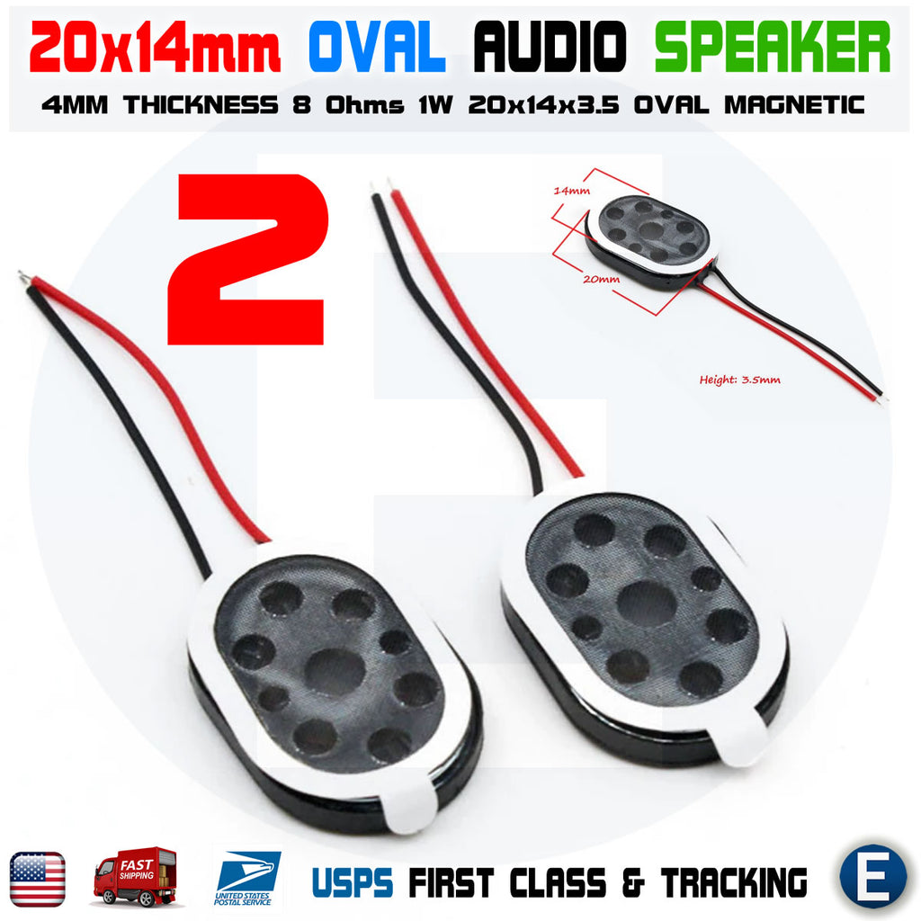 2pcs Speaker Oval 20x14mm Dia 8 Ohm 1W 2-Wire Mini Micro Audio Magnetic Arduino