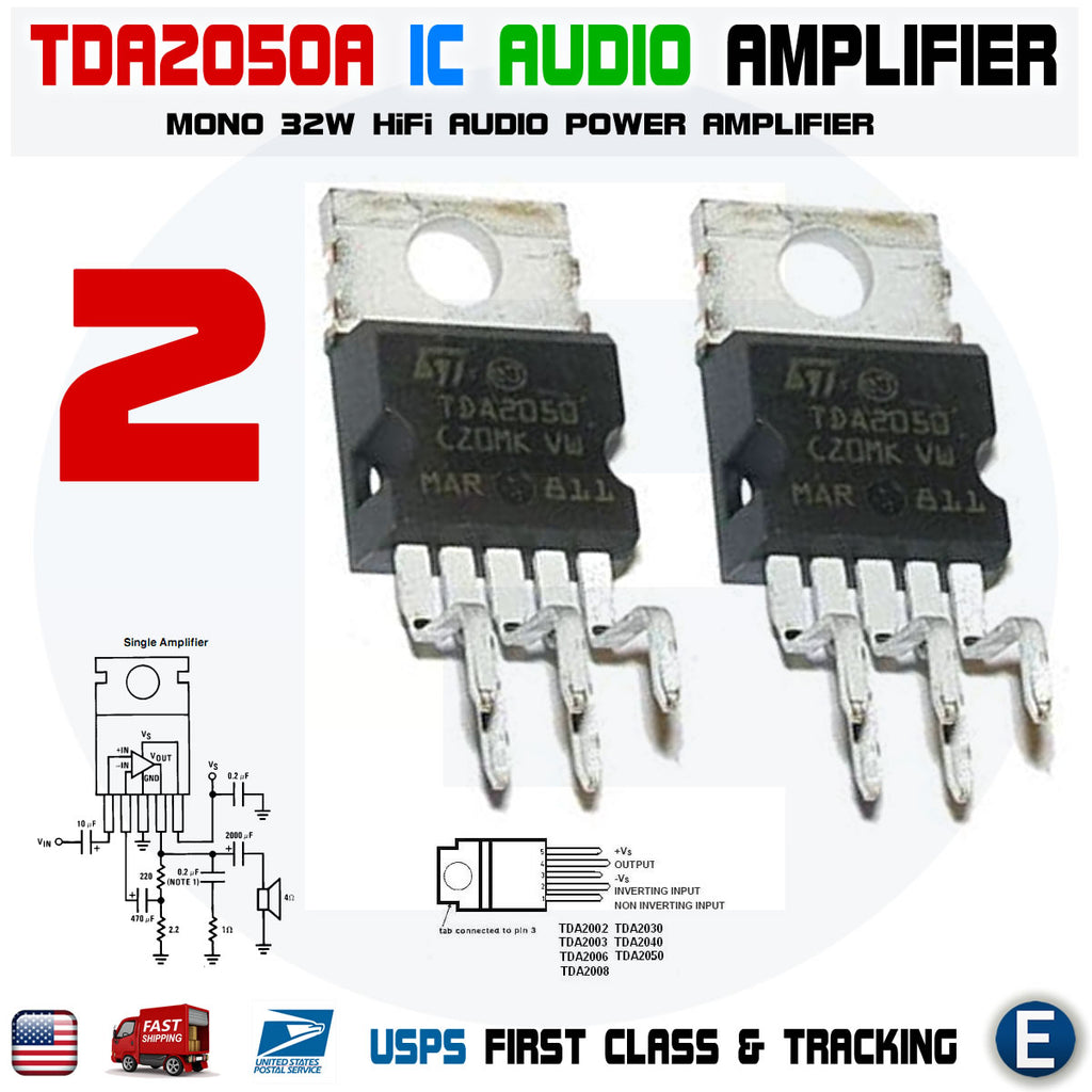 thumbnail image 2 of 10PCS TDA2050 TDA2050V Hi-Fi Audio Amplifier IC – TO-220, 32W, New 2 of 3