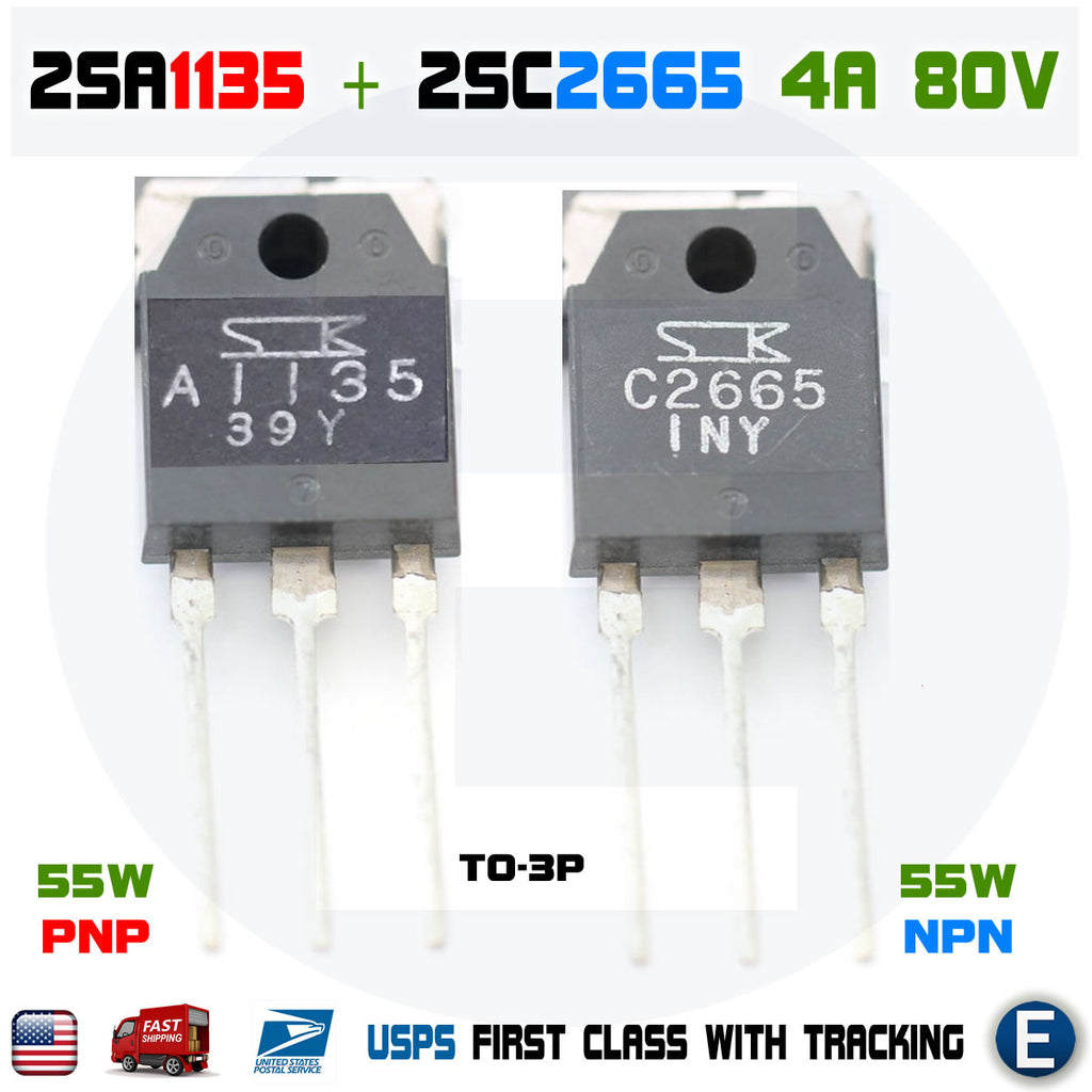 2SA1135 A1135 + 2SC2665 C2665 1 Pair Sanken Power Transistor Bipolar TO-3P