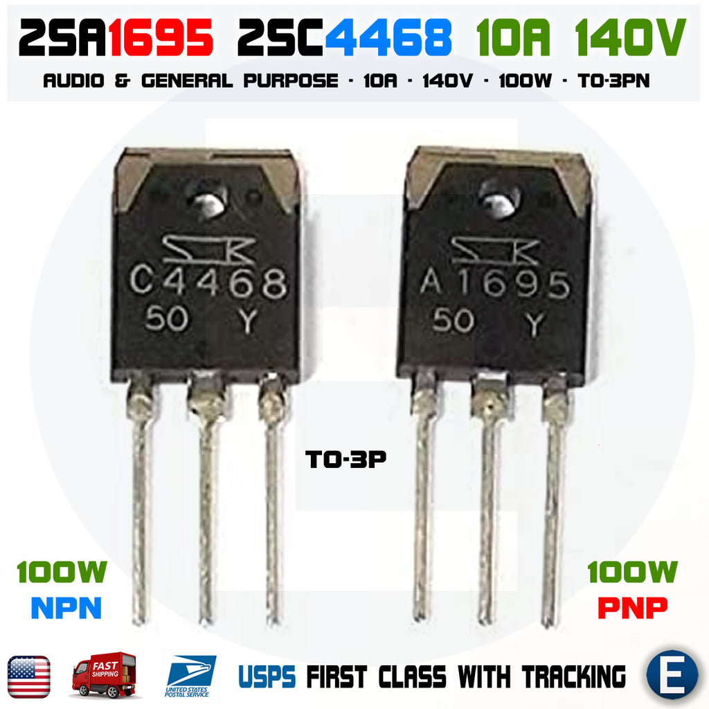 2SA1695 A1695 2SC4468 C4468 Power Bipolar Transistors Audio PNP NPN 10A 140V 100W TO-3PN