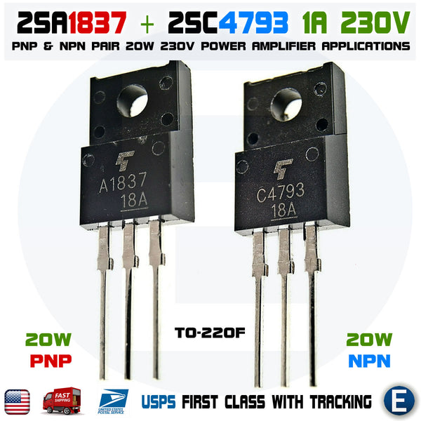 2SA1837 + 2SC4793 Pair Epitaxial Transistors NPN PNP 1A 230V Power Amp ...