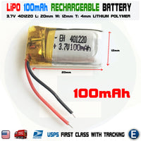 3.7v 100mAh Rechargeable Lithium Battery LiPo 401220 100 mAh replace 65mAh 70mAh 80mAh