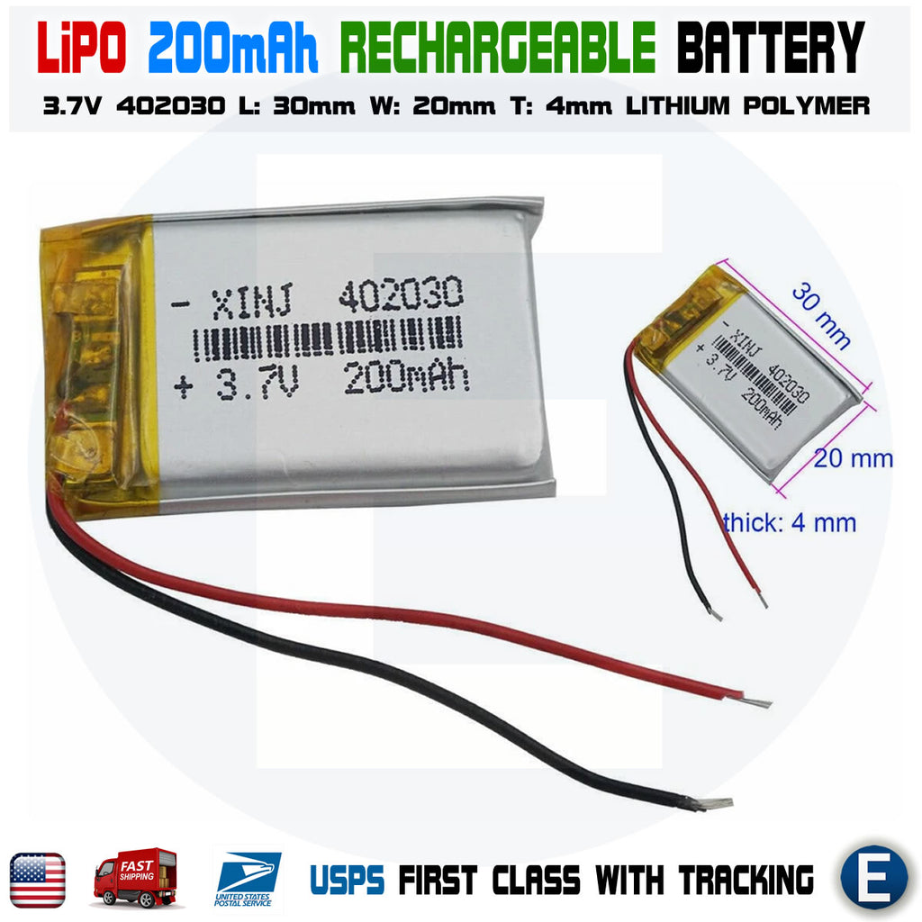 3.7v 200 mAh Rechargeable Lithium Battery LiPo cells 402030 200mAh for Arduino - eElectronicParts