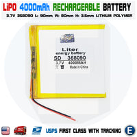 3.7V 4000mAh 358090 Polymer Lithium LiPo Rechargeable Battery - eElectronicParts