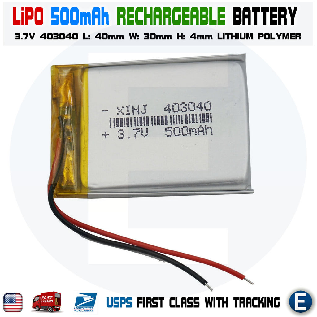 3.7v 500mAh 403040 LiPo Li-Polymer Rechargeable Battery Lithium Li-po Li-ion