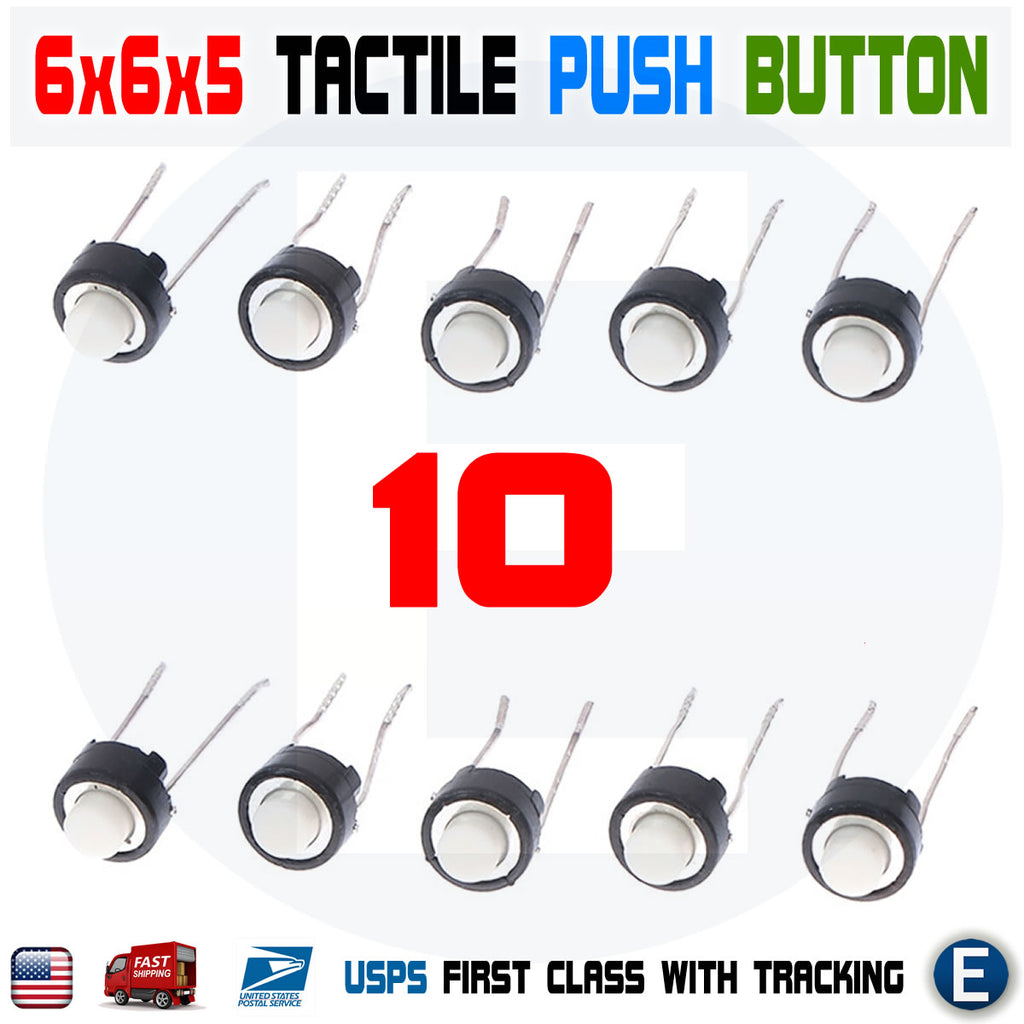 10pcs 6x6x5 2 Pin PCB Momentary Tactile Tact Push Button DIP Micro Switch White