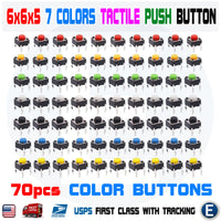 70Pcs 6x6x5mm 7 Colors PCB Momentary Tactile Tact Push Button Switch 4 Pin DIP
