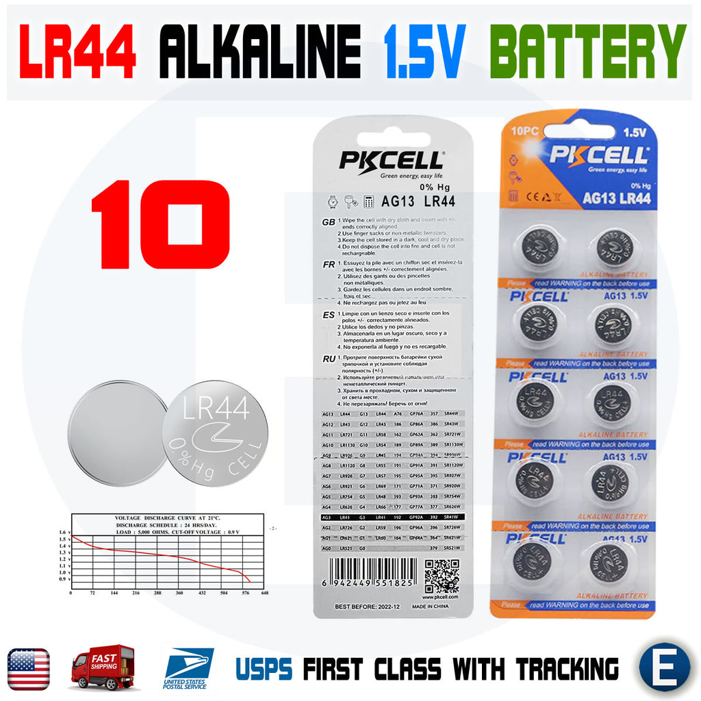 10pcs LR44 PKCELL AG13 LR44 PKCELL A76 L1154 AG13 357 New Alkaline Battery USA