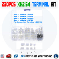 230pcs XH2.54 2p 3p 4p 5 pin 2.54mm XH Adaptor Connectors Wire Header JST + box