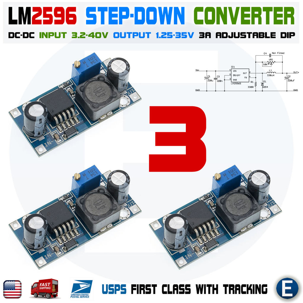 3 x LM2596S DC-DC 3A Buck Converter Adjustable Step-Down Power Supply LM2596 DIP