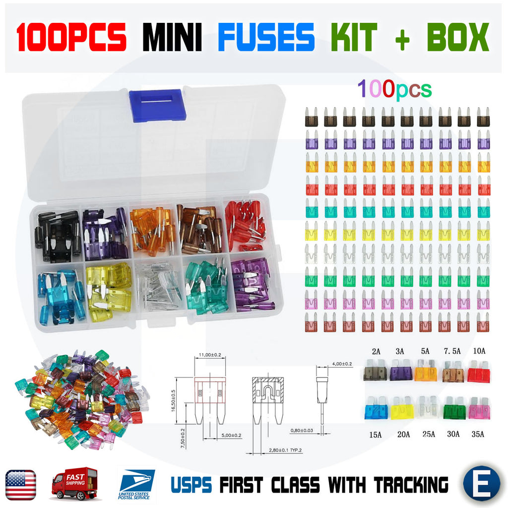 100pcs 10 values Car Mini Blade Fuses Kit 2A 3A 5A 7.5A 10A 15A 20A 25A 30A 35A - eElectronicParts