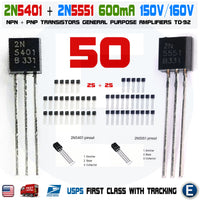 50pcs 25 x 2N5401 25 x 2N5551 Pairs Transistors NPN PNP TO-92 - eElectronicParts