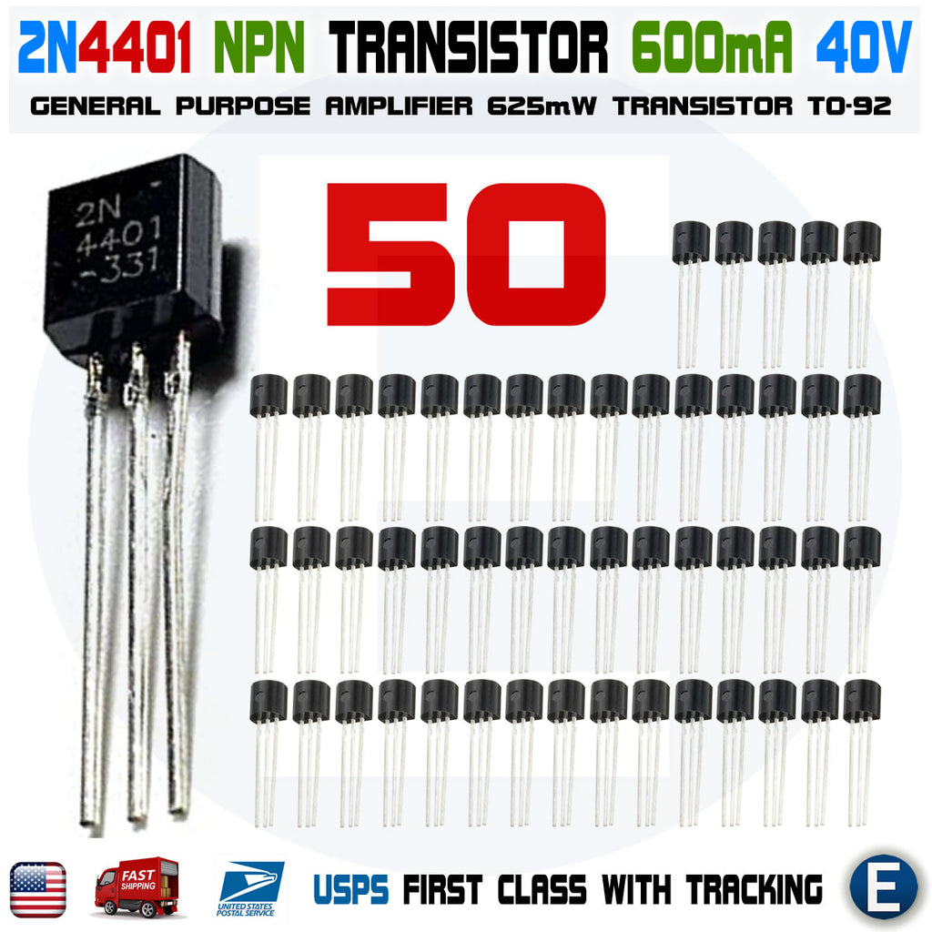 50pcs 2N4401 Transistor General Purpose Small Signal Amplifier NPN Bipolar TO-92 - eElectronicParts
