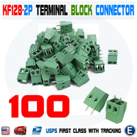 100PCS KF128-2P Green PCB Mount Screw Terminal Block Connector 2 Pin 5MM Pitch
