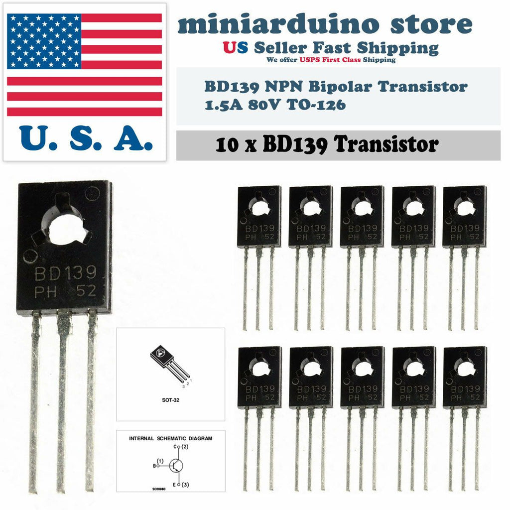 10pcs BD139 TO-126 Silicon NPN Transistor Low Voltage 80V 1.5A SOT-32 Bipolar - eElectronicParts