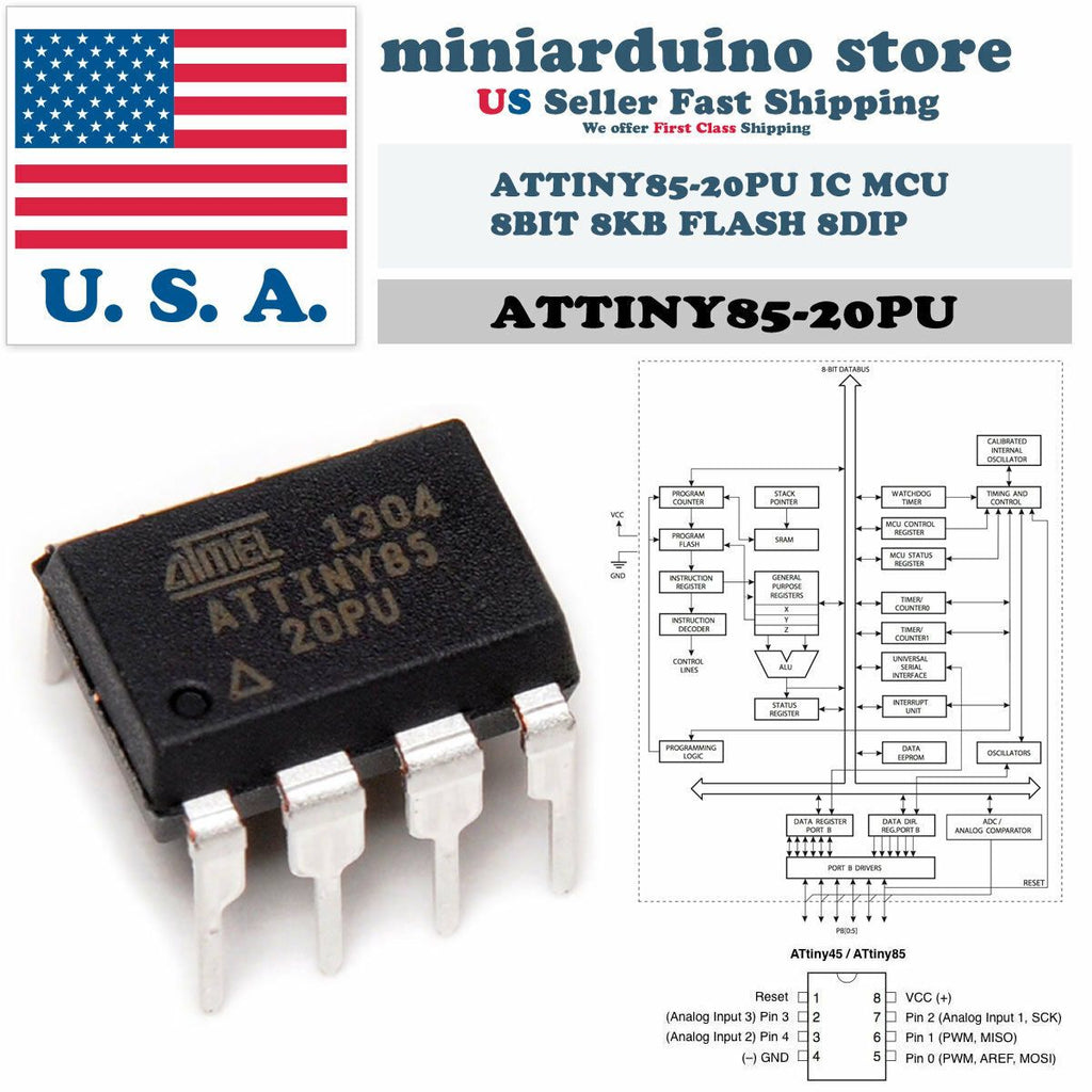 thumbnail image 2 of 5pcs ATMEGA88-20PU IC MCU 8BIT 8KB Flash 28DIP – New 2 of 5