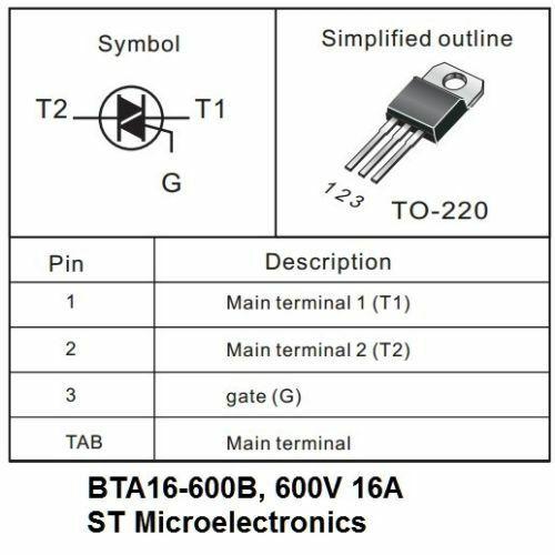 5pcs Triac BTA16-600B 600V 16A BTA16 + 5pcs DB3 Bidirectional Trigger ...