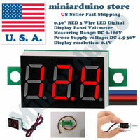 2pcs 0.36" RED DC 0-100V 3 Wire LED Digital Display Panel Volt Meter Voltmeter - eElectronicParts