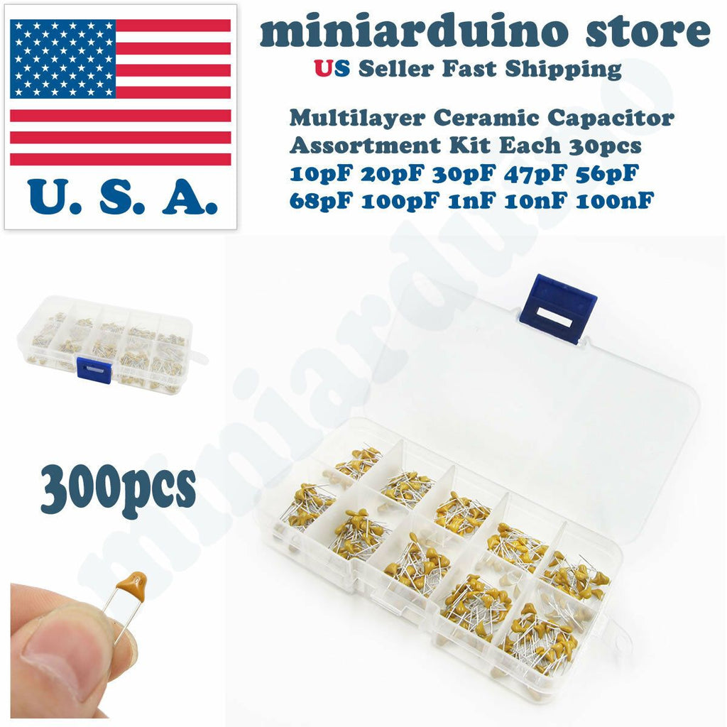 300 Pcs 10 Value 50V 10pF To 100nF Multi-layer Ceramic Capacitor Assortment Kit - eElectronicParts
