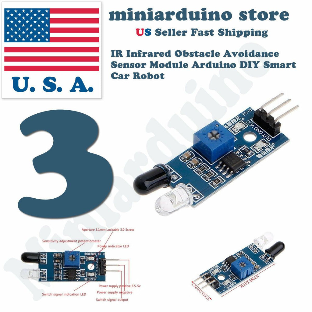 3pcs IR Infrared Obstacle Avoidance Sensor Module for Arduino Smart Ca ...