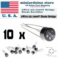 10pcs 2W10 2A 1000V Diode Bridge Rectifier Round 4 pin Single Phase New - eElectronicParts