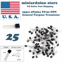 25Pcs 2N3904 TO-92  common NPN bipolar junction general purpose transistor USA - eElectronicParts