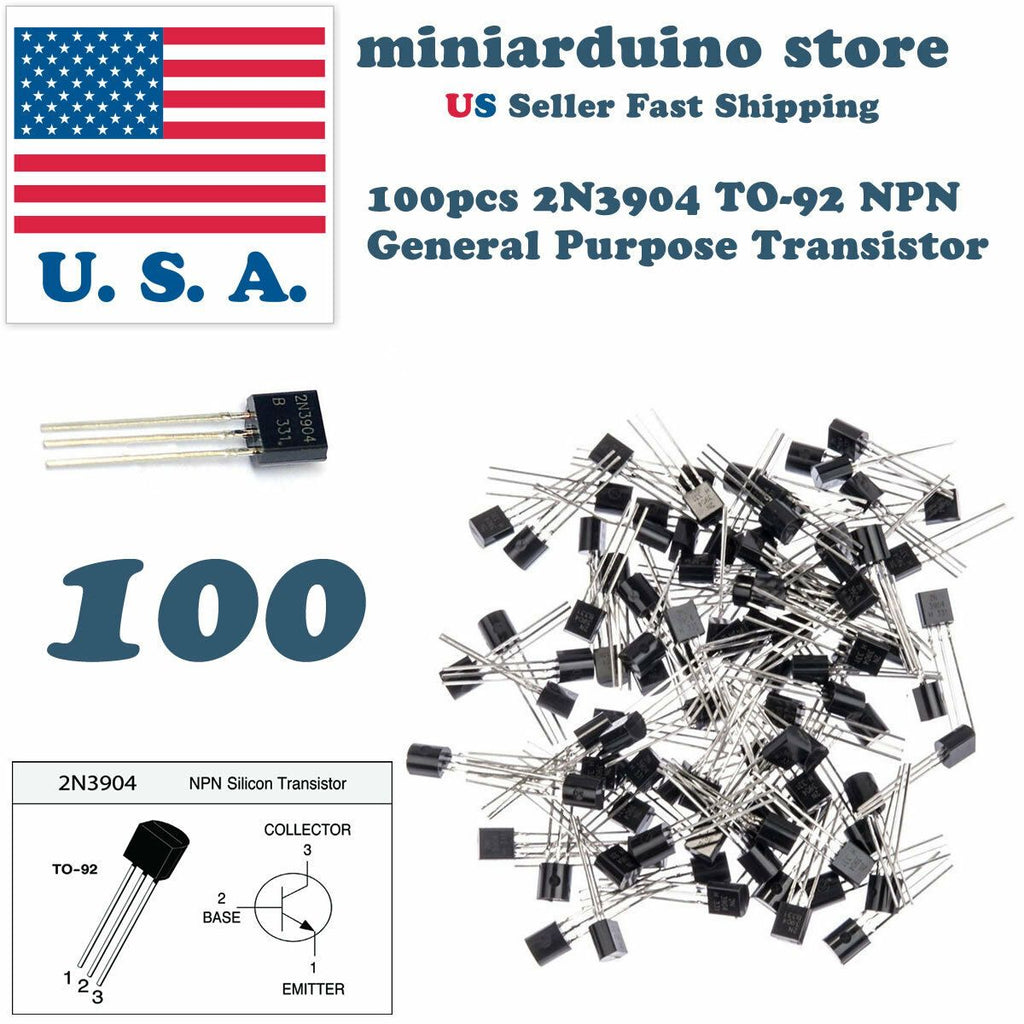 100Pcs 2N3904 TO-92  common NPN bipolar junction general purpose transistor USA - eElectronicParts