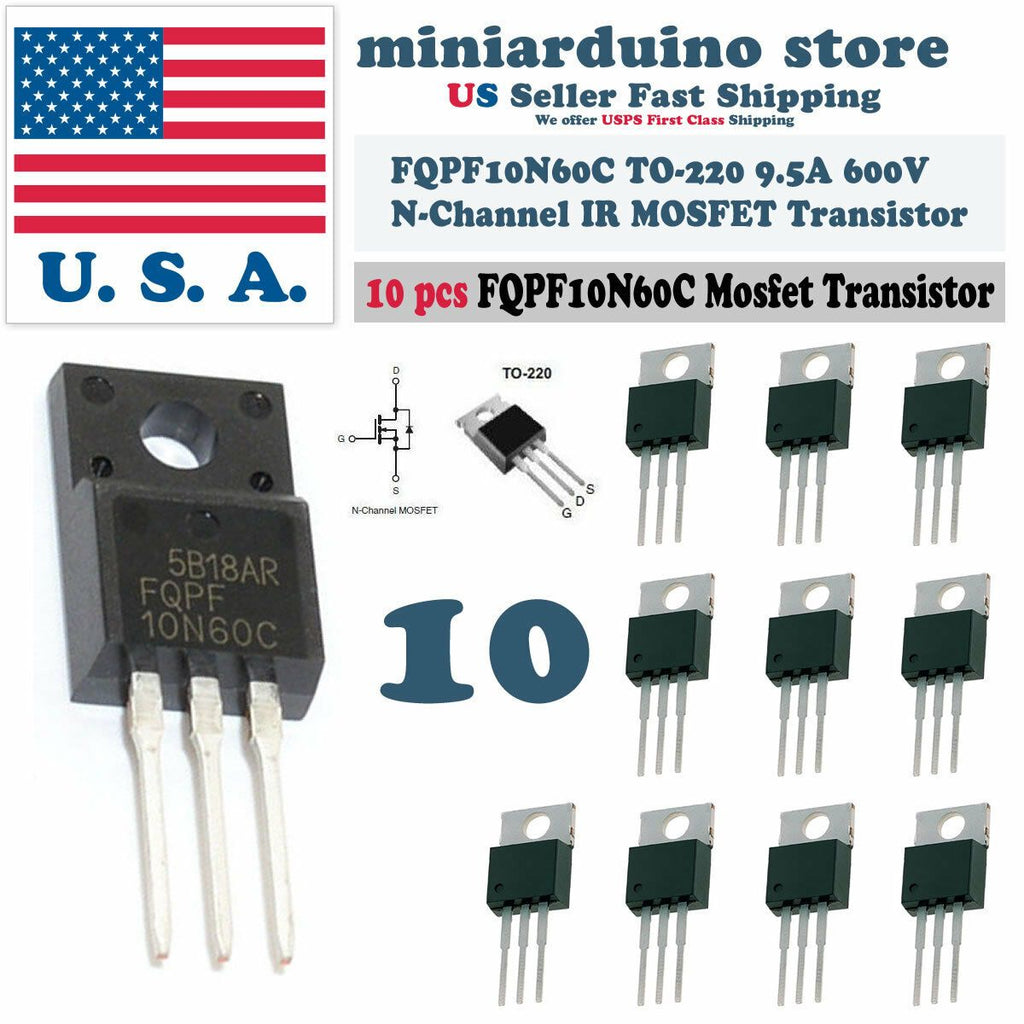 10pcs FQPF10N60C 10N60C 600V N-Channel MOSFET TO-220F IR Power Transistor - eElectronicParts