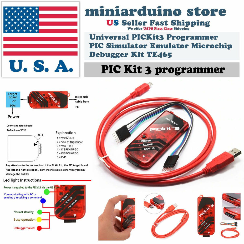 Universal PICKit3 Programmer PIC PICKit 3 Emulator Microchip Debugger Kit TE465 - eElectronicParts