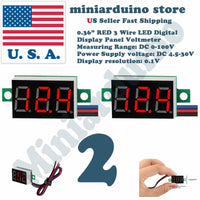 2pcs 0.36" RED DC 0-100V 3 Wire LED Digital Display Panel Volt Meter Voltmeter - eElectronicParts