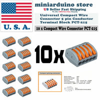 10pcs PCT-215 Spring Lever Terminal Block Electric Cable Wire Connector 5 Way - eElectronicParts