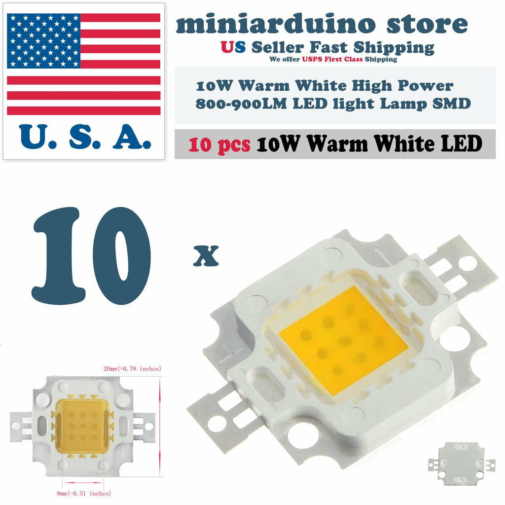 10PCS 10W Warm White High Power 800-900LM LED light Lamp SMD Chip DC 9-12V - eElectronicParts