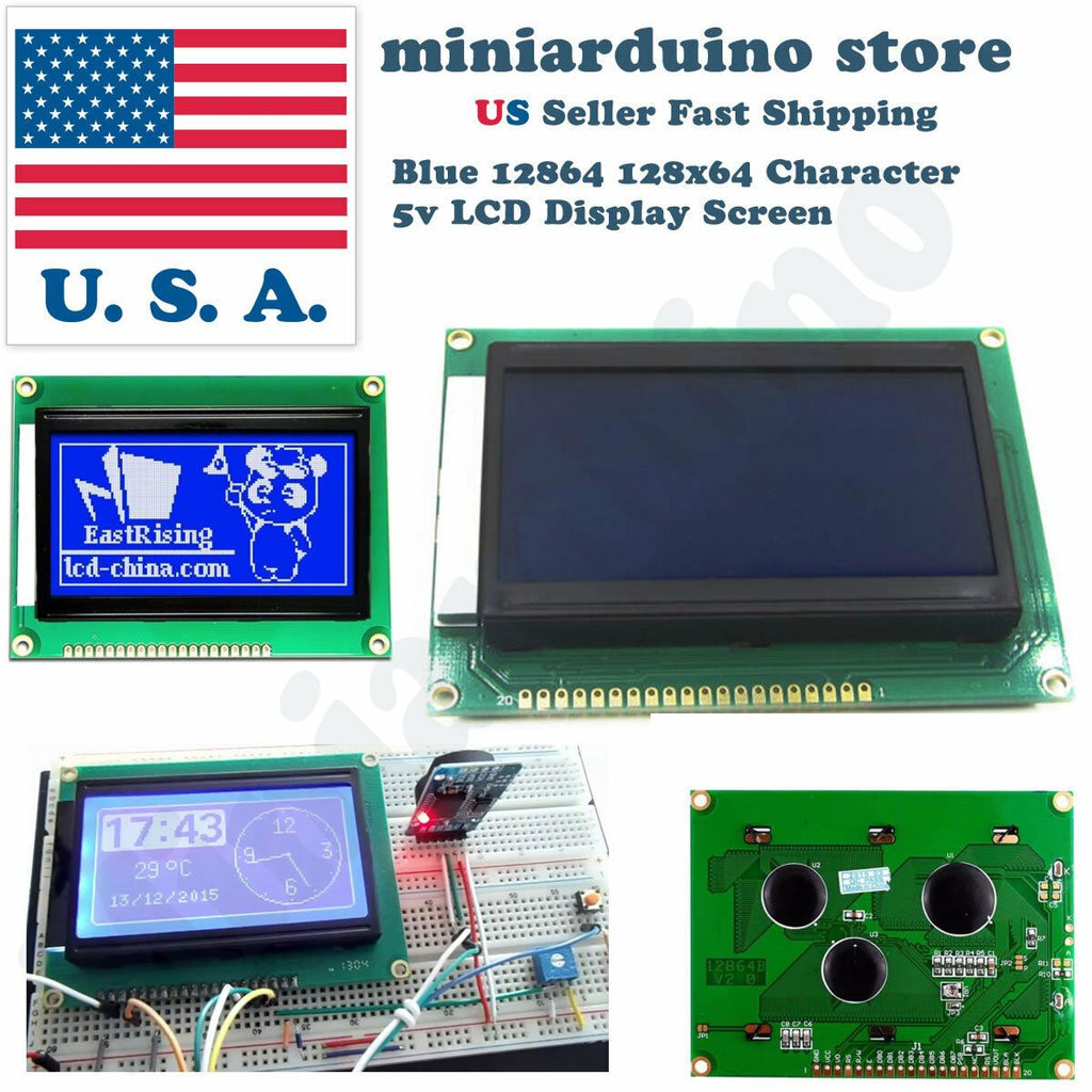 12864 128 x 64 Graphic Symbol Font LCD Display Module Blue Backlight For Arduino - eElectronicParts