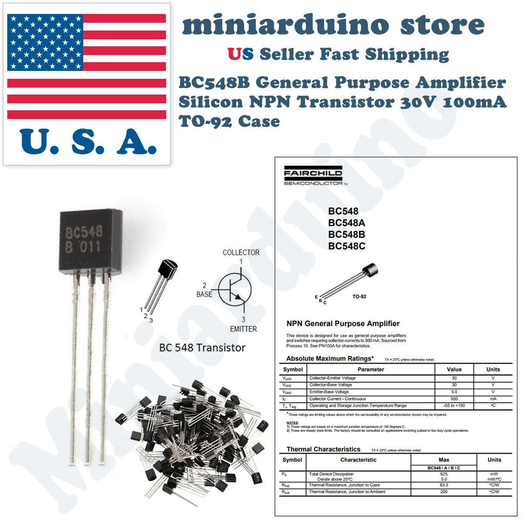 100pcs BC548B BC548 General Purpose Amplifier Silicon NPN Transistor 30V 100mA - eElectronicParts