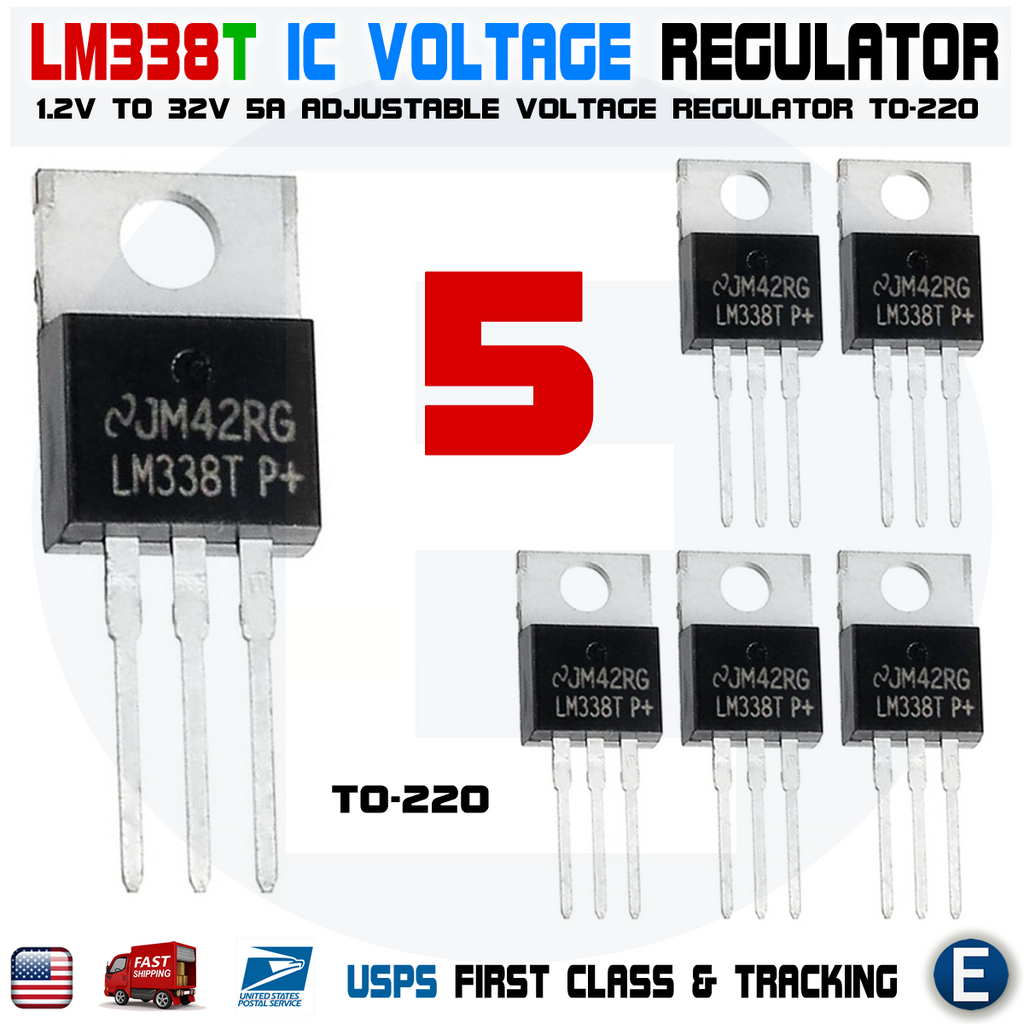 5pcs LM338T LM338 Adjustable Regulator 5A 1.2V To 32V TO-220