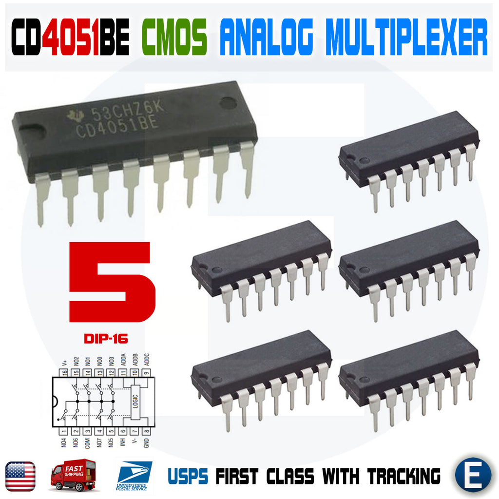 5pcs CD4051 CMOS Analog Multiplexer IC 4051 CD4051BE DIP-16 CD4051B - eElectronicParts