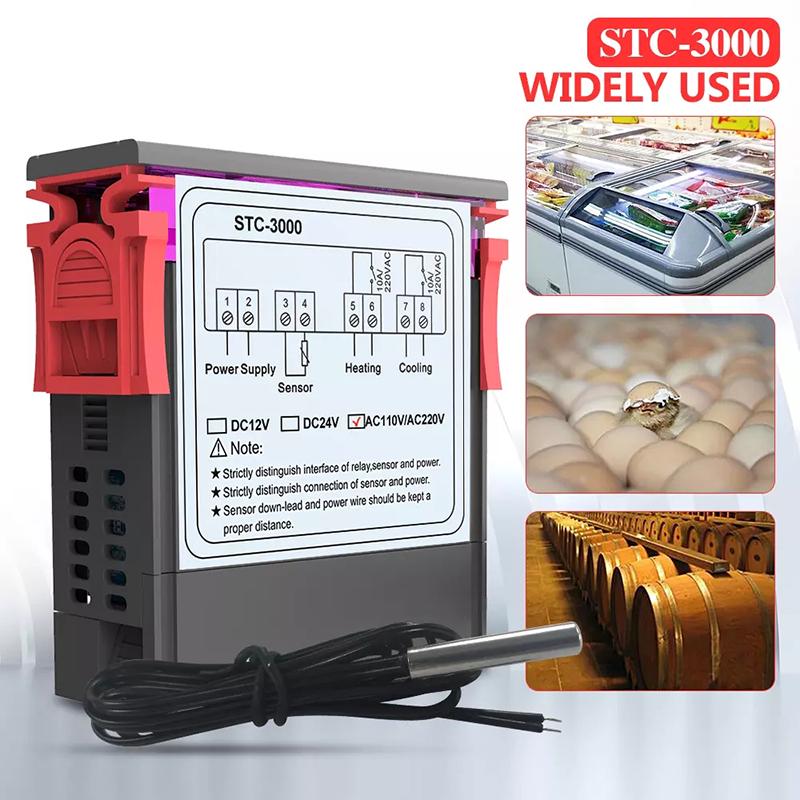 STC-3000 AC 110V-220V Digital Temperature Controller LED Thermostat w/ Probe Sensor