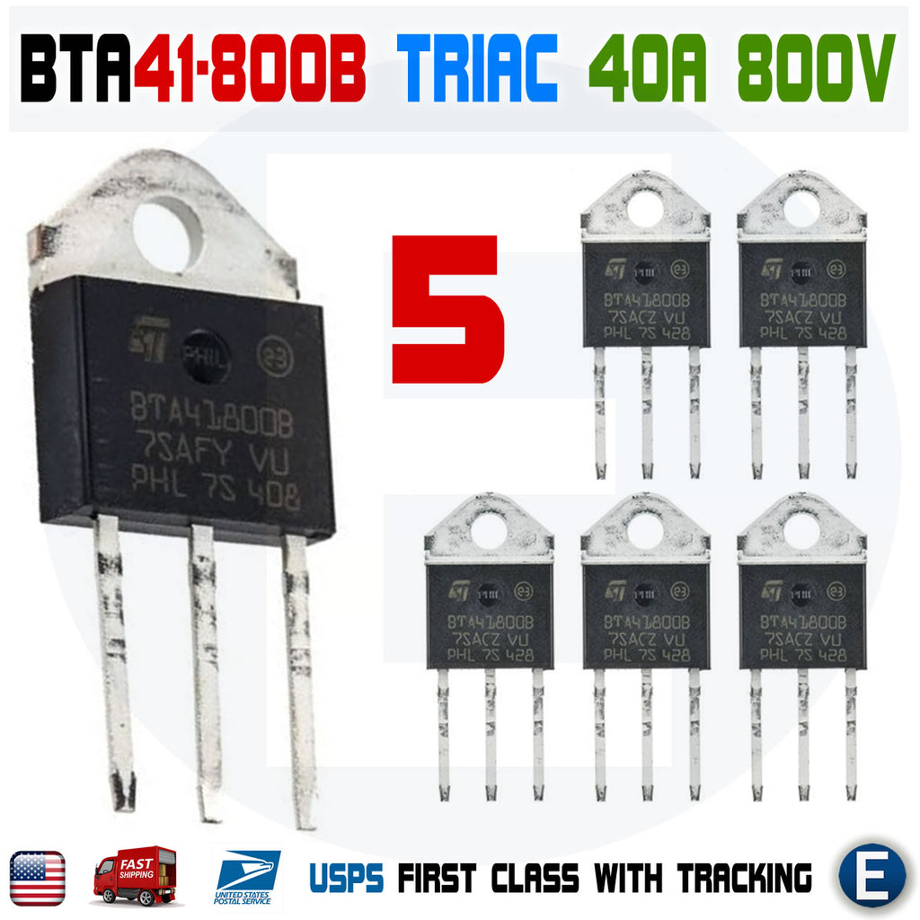 5Pcs BTA41-800B Triac ST MICRO Thyristor BTA41800B STM 40A 800V TOP-3L Insulated - eElectronicParts