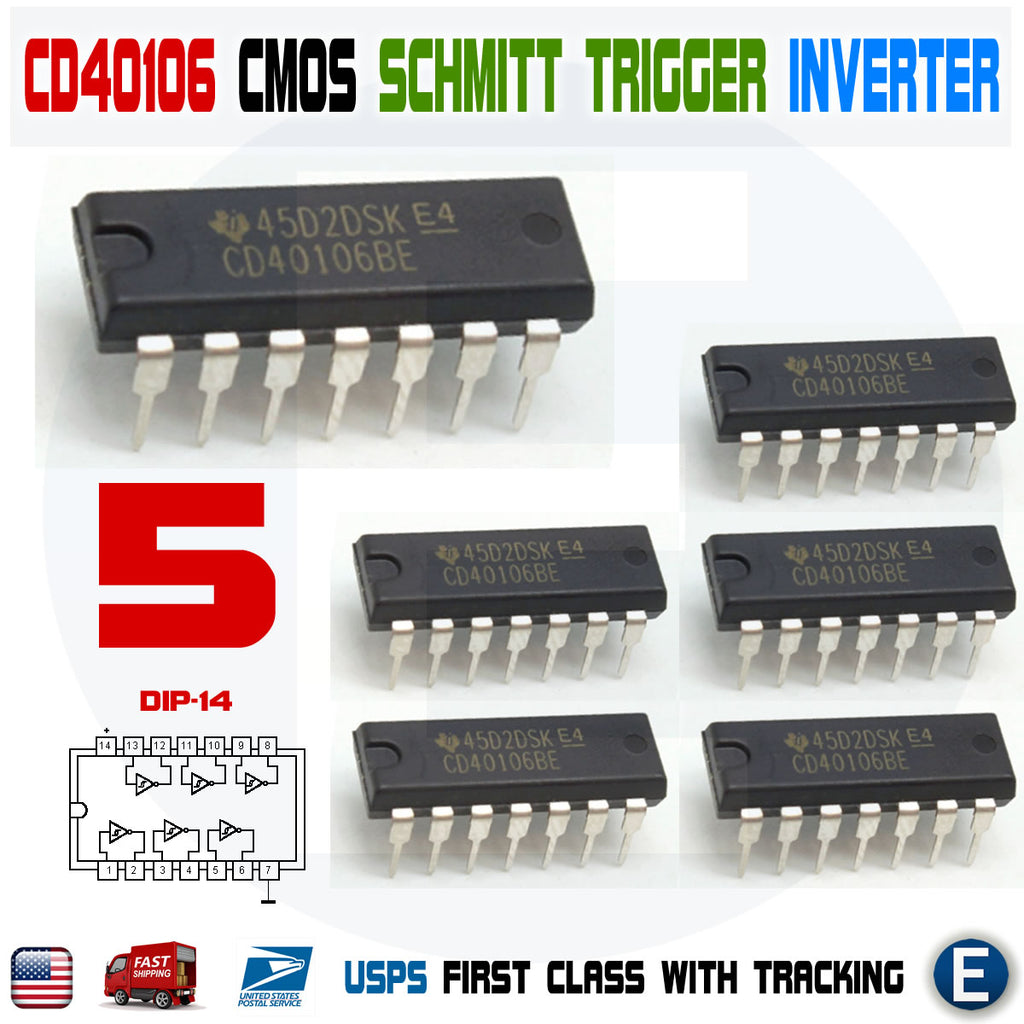 5PCS CD40106BE CD40106 DIP-14 40106 HEX Six Schmitt Trigger Inputs - eElectronicParts