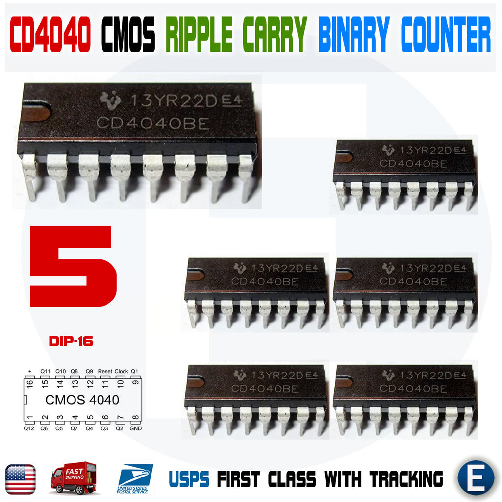 5PCS CD4040 4040 Ripple-Carry CMOS 12-Stage Binary Counter/Divider IC - eElectronicParts