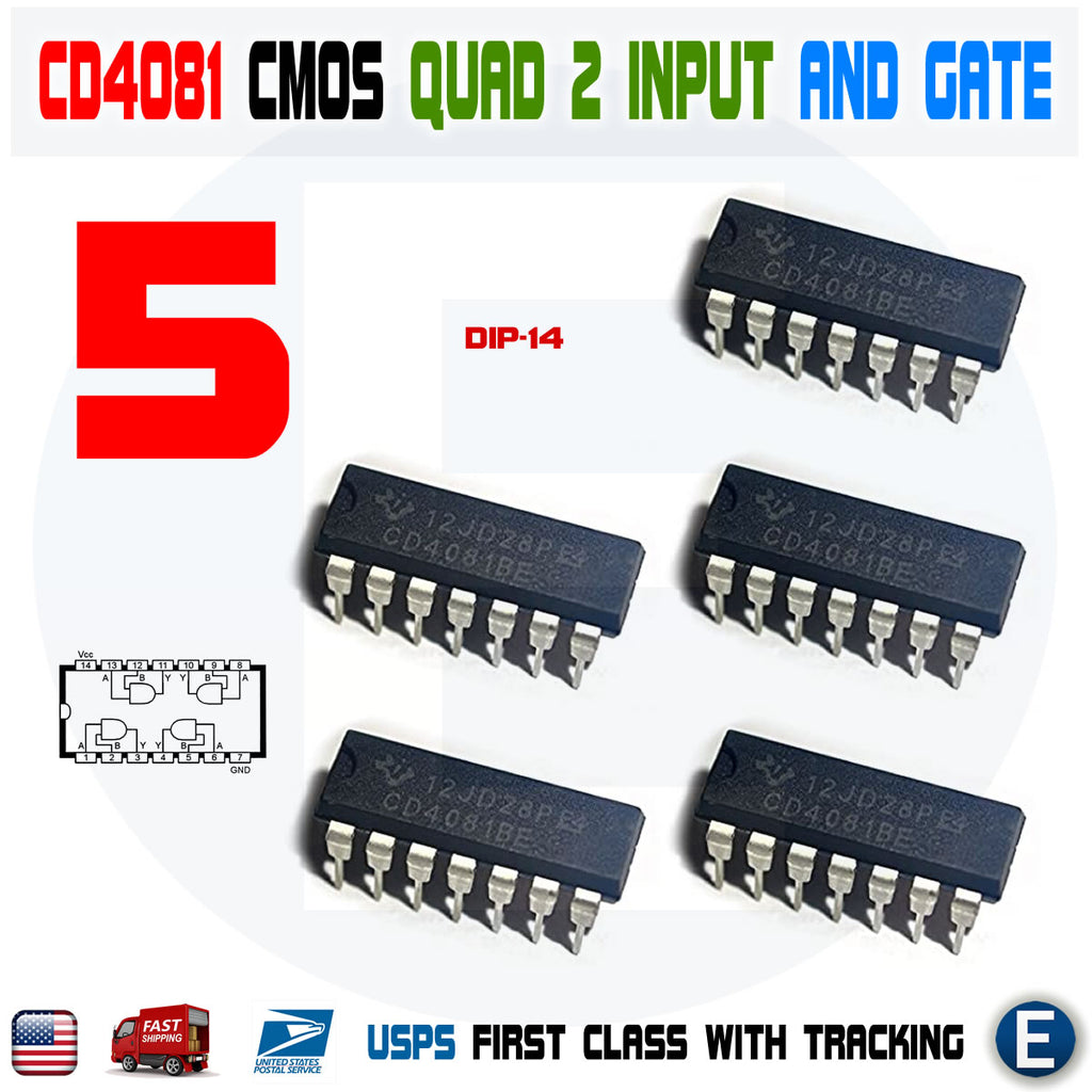 5pcs CD4081BE CD4081 CMOS Quad 2-Input AND Gate IC DIP-14