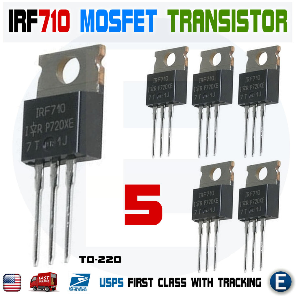 5pcs IRF710 N-Channel Power MOSFET Transistor, 2A 400V IR N-Channel TO-220 - eElectronicParts
