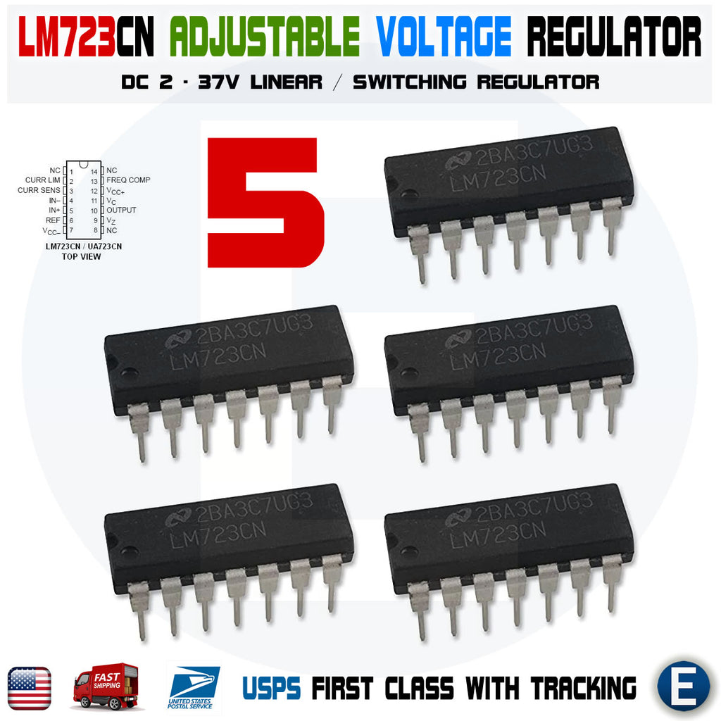 5pcs LM723CN LM723 DIP-14 IC Adjustable Voltage Regulator 2-37V UA723 IC